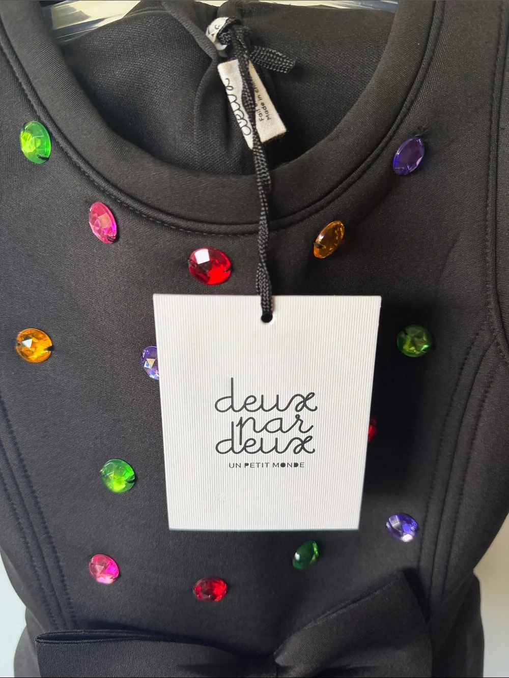 deux par deux Black Sleeveless Party Dress with Multicolored Gem Accents